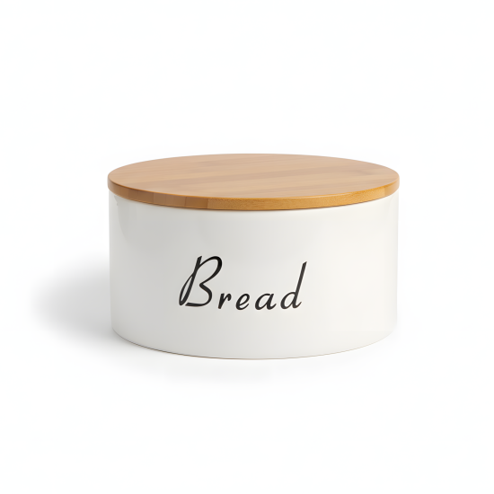 Porcelain Bread Container & Wooden Lid